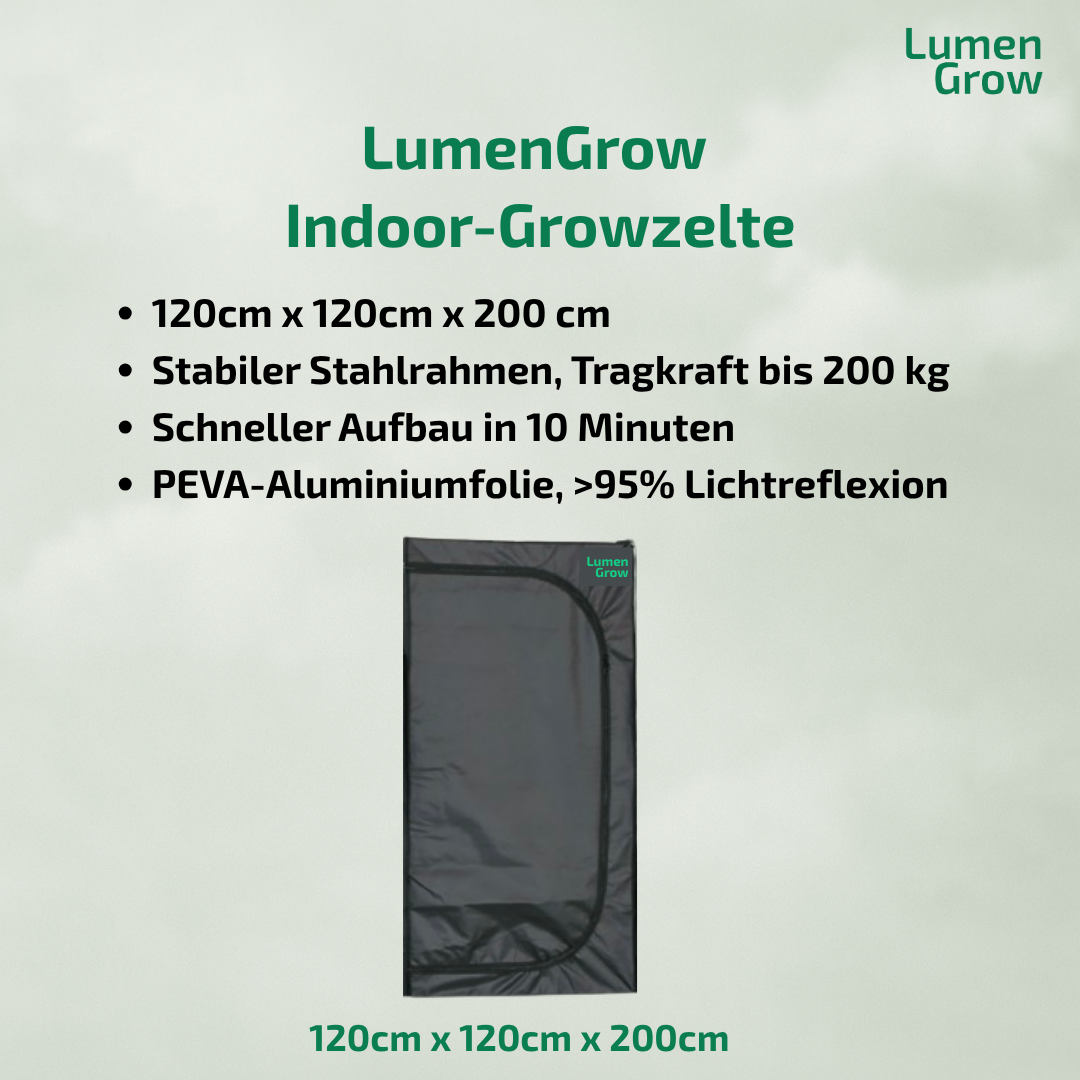 Growzelt 120x120x200cm, für 4-8 Pflanzen, großes Frontfenster, für den Indoor-Pflanzenanbau