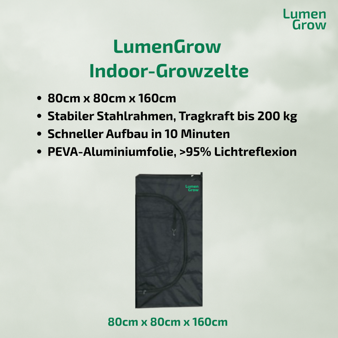 Growzelt 80x80x160cm, für 2-3 Pflanzen, großes Frontfenster, für den Indoor-Pflanzenanbau