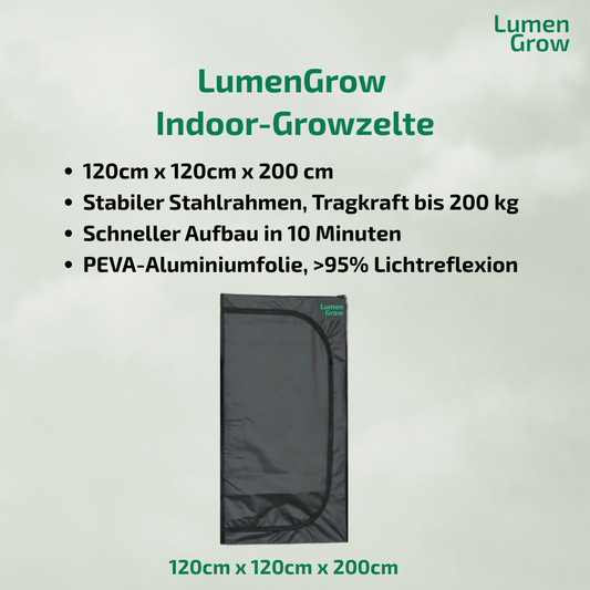Growzelt 120x120x200cm, für 4-8 Pflanzen, großes Frontfenster, für den Indoor-Pflanzenanbau
