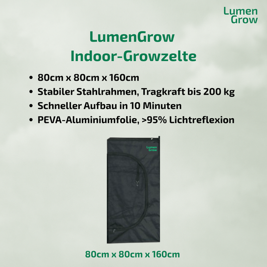 Growzelt 80x80x160cm, für 2-3 Pflanzen, großes Frontfenster, für den Indoor-Pflanzenanbau