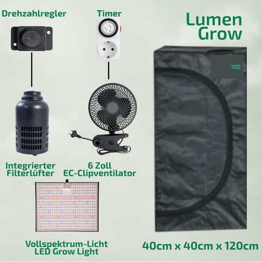 Growzelt Komplettset 40 x 40 x 120cm, Komplettsystem für Anzucht, mit 100 W LED-Wachstumslampe, 4 Zoll Belüftungskombination